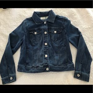 CHICO’S Denim Jacket, Pleated Back, Sz 1 or M/8
